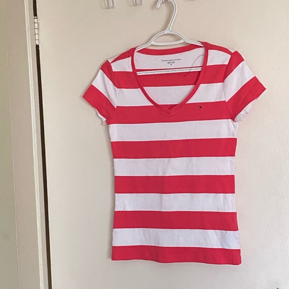 Tommy Hilfigher Stripe Pink and White Shirt size Medium - Picture 3 of 3